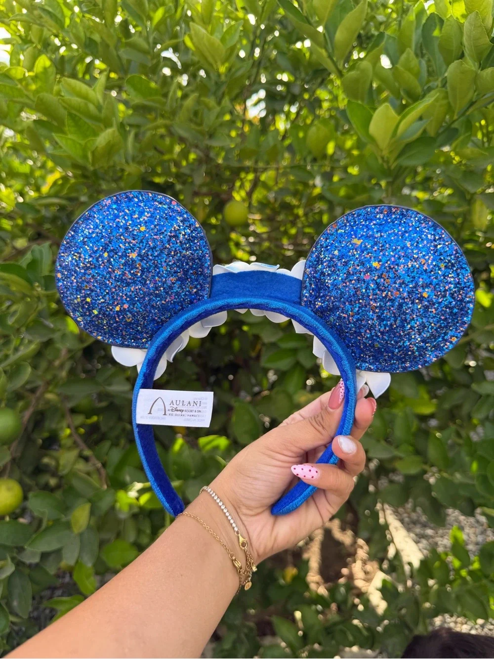 Blue Floral Glitter Kids Headband Ears